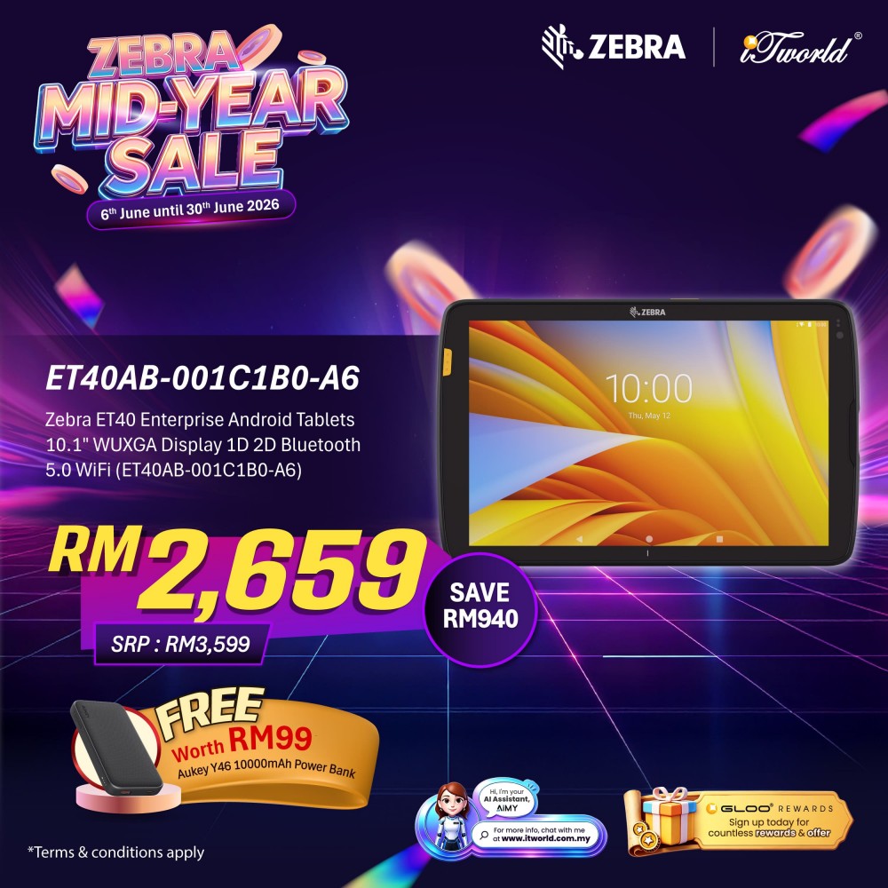 Zebra ET40 Enterprise Android Tablets 10.1" WUXGA Display 1D 2D Bluetooth 5.0 WiFi (ET40AB-001C1B0-A6)