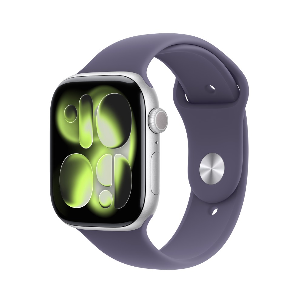 Apple Watch Series 11 GPS 46mm Silver Aluminium Case with Purple Fog Sport Band - S/M MEV94X/A
