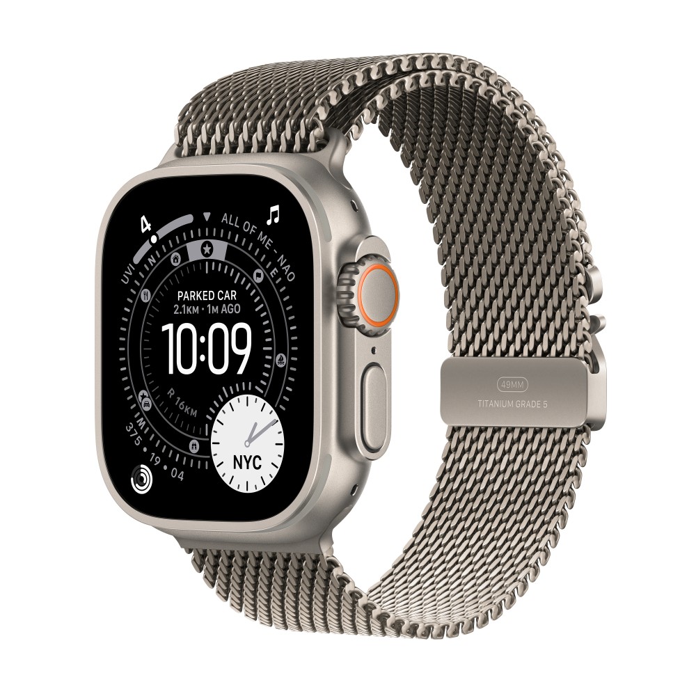 Apple Watch Ultra 3 GPS + Cellular 49mm Natural Titanium Case with Natural Titanium Milanese Loop - Large MF0E4X/A
