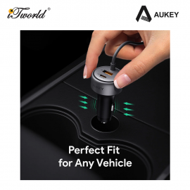 Aukey CC-P2 75W PPS Fast Charging Car Charger With Built In USB-C Cable and USB-A 689323788149