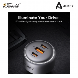 Aukey CC-P3 100W PPS Fast Charging Car Charger Dual USB-C and USB-A 689323788156