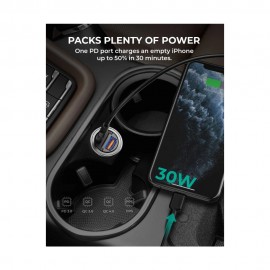 AUKEY 30W PD Metal Dual Port Fast Car Charger with PPS & QC3.0 CC-A3