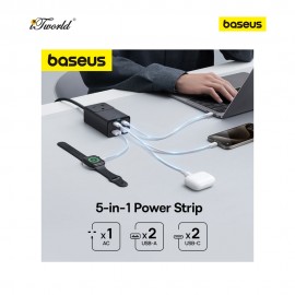 Baseus GaN5 Pro PowerCombo On Powerstrip AC+2U+2C 65W 1.5m UK Cluster Black (Include:Type-C to type-C 5A 1m)