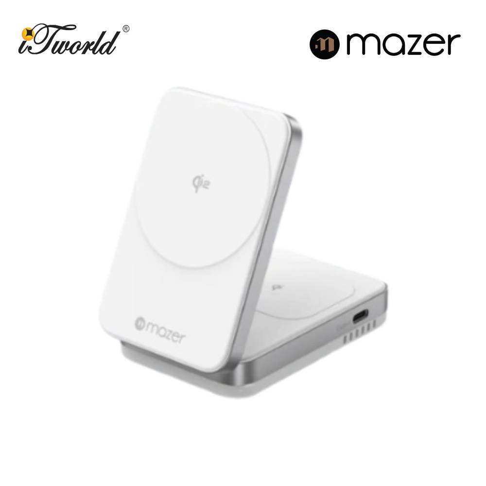 Mazer MagFold02/Qi2 Certified 20W Foldable 2in1 Wireless charger - White 8881304544795