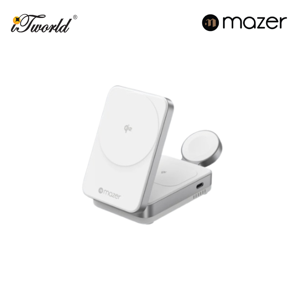 Mazer MagFold05/Qi2 Certified 23W Foldable 3in1 Wireless Charger - White 8881304544818