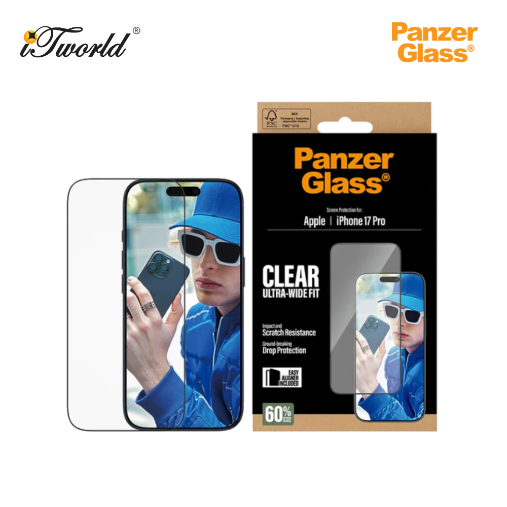 PanzerGlass  ® Screen Protector w. Black Frame iPhone 17 | iPhone 16 Pro | Ultra-Wide Fit w. Fastfit in-a-box 5715685026676