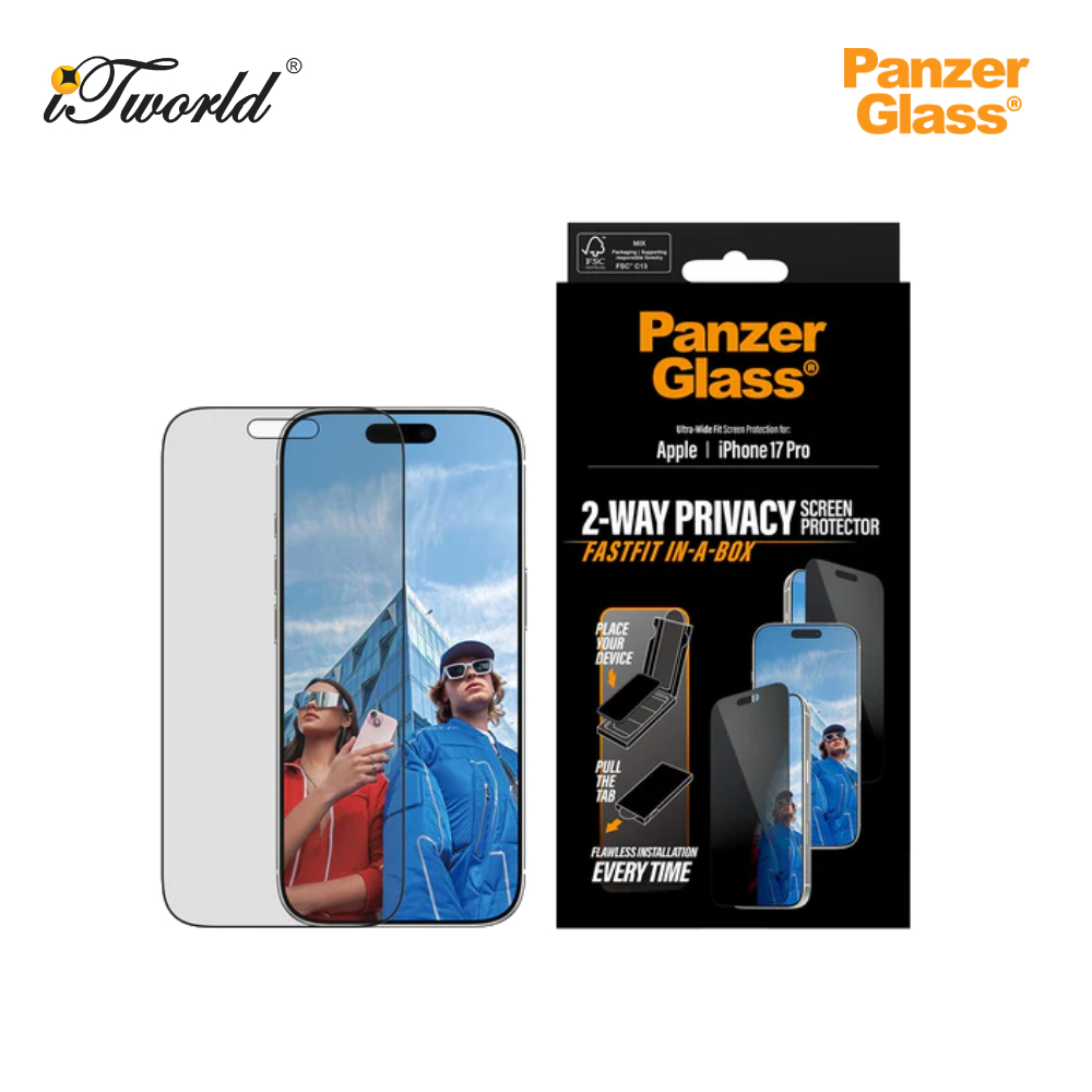 PanzerGlass  ® Privacy Screen Protector w. Black Frame iPhone 17 | iPhone 16 Pro | Ultra-Wide Fit w. Fastfit in-a-box 5715685030529