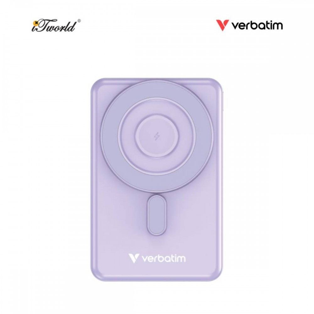 VERBATIM Charge 'n' Go 10,000mAh 5-in-1 Magnetic Wireless Charger with Stand (Type C x2) (PURPLE) 32270