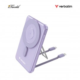 VERBATIM Charge 'n' Go 10,000mAh 5-in-1 Magnetic Wireless Charger with Stand (Type C x2) (PURPLE) 32270