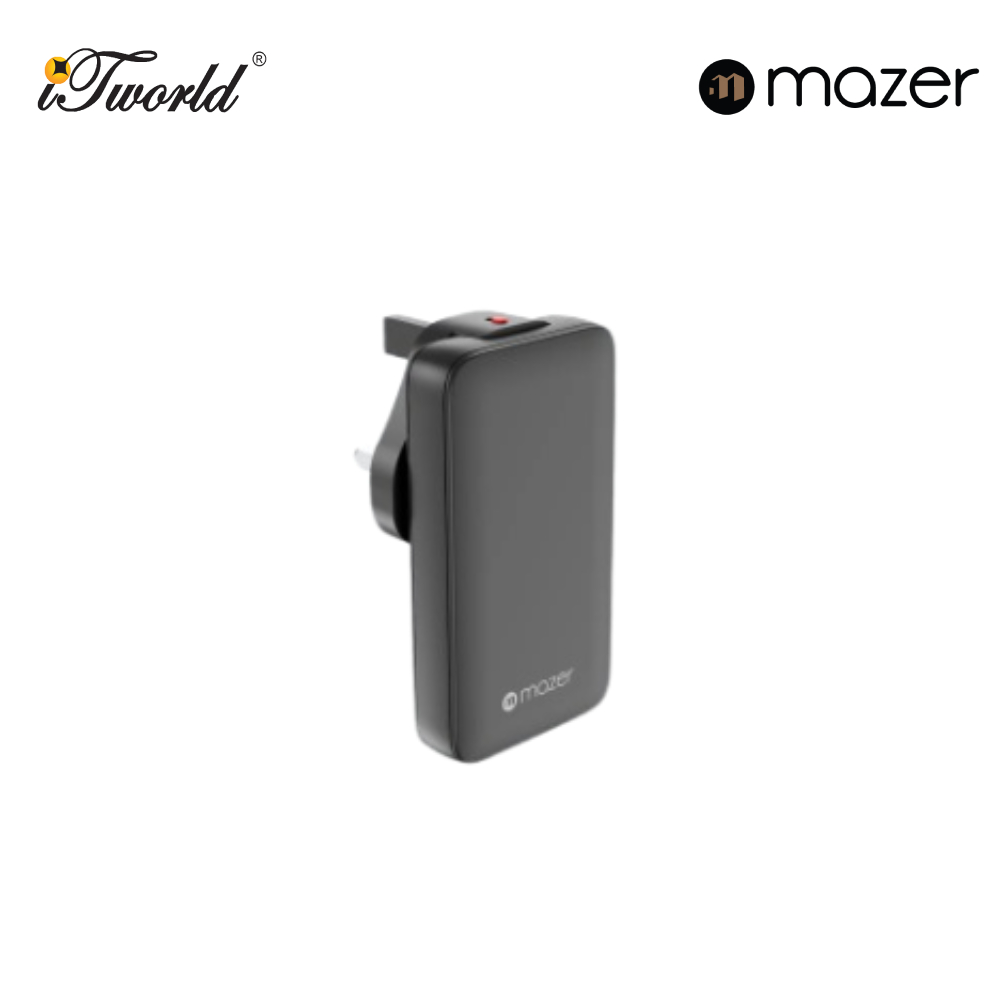 Mazer GaNPrestige Slim 65W GaN Wall Charger With Travel Pins (2 Ports) – Black 8881304545037