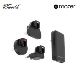 Mazer GaNPrestige Slim 65W GaN Wall Charger With Travel Pins (2 Ports) – Black 8881304545037