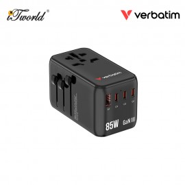 Verbatim 5-Ports 85W GaN Universal Travel Adapter with Retractable Cable (Blue) 023942301783