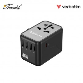 VERBATIM 5-Ports 45W Travel Adapter (UTA-08) With Free Pouch 023942321231 - Black