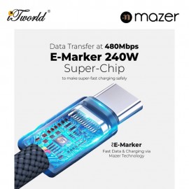 Mazer InfiniteFLEX2 Pro 240W/1M USB-C Braided Cable – Black 8881304545525