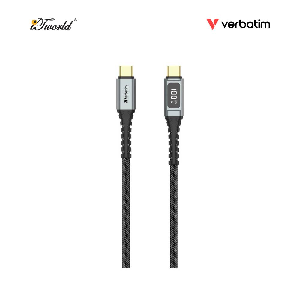 VERBATIM-120cm-E-Marker-Kevlar-Type-C-Cable-PD100W-Type-C-to-Type-C-with-LED-display-(Black)-4895117969519