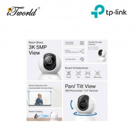 TP-LINK TAPO C230 Pan/Tilt AI Home Security Wifi 3K 5MP 2880x1620 Camera-White