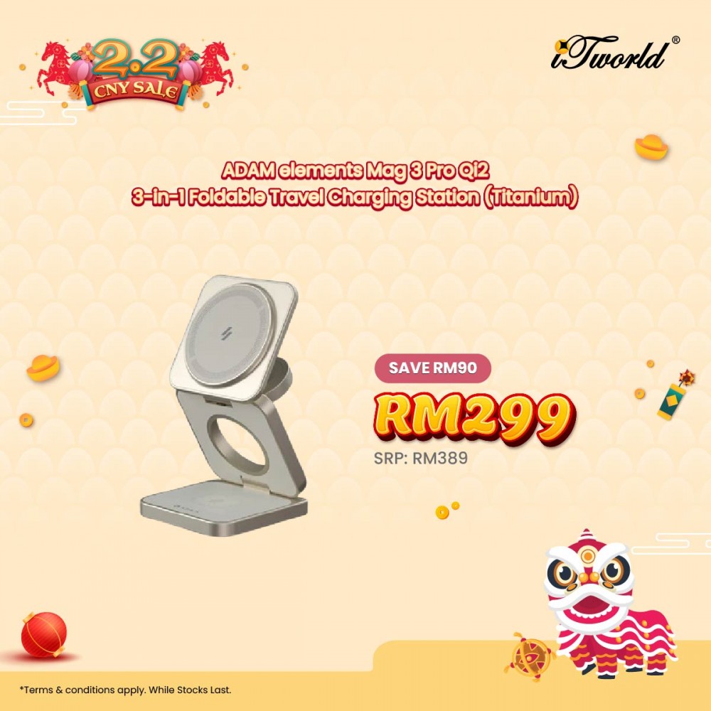 ADAM elements Mag 3 Pro Qi2 3-in-1 Foldable Travel Charging Station (Titanium) 840741116857