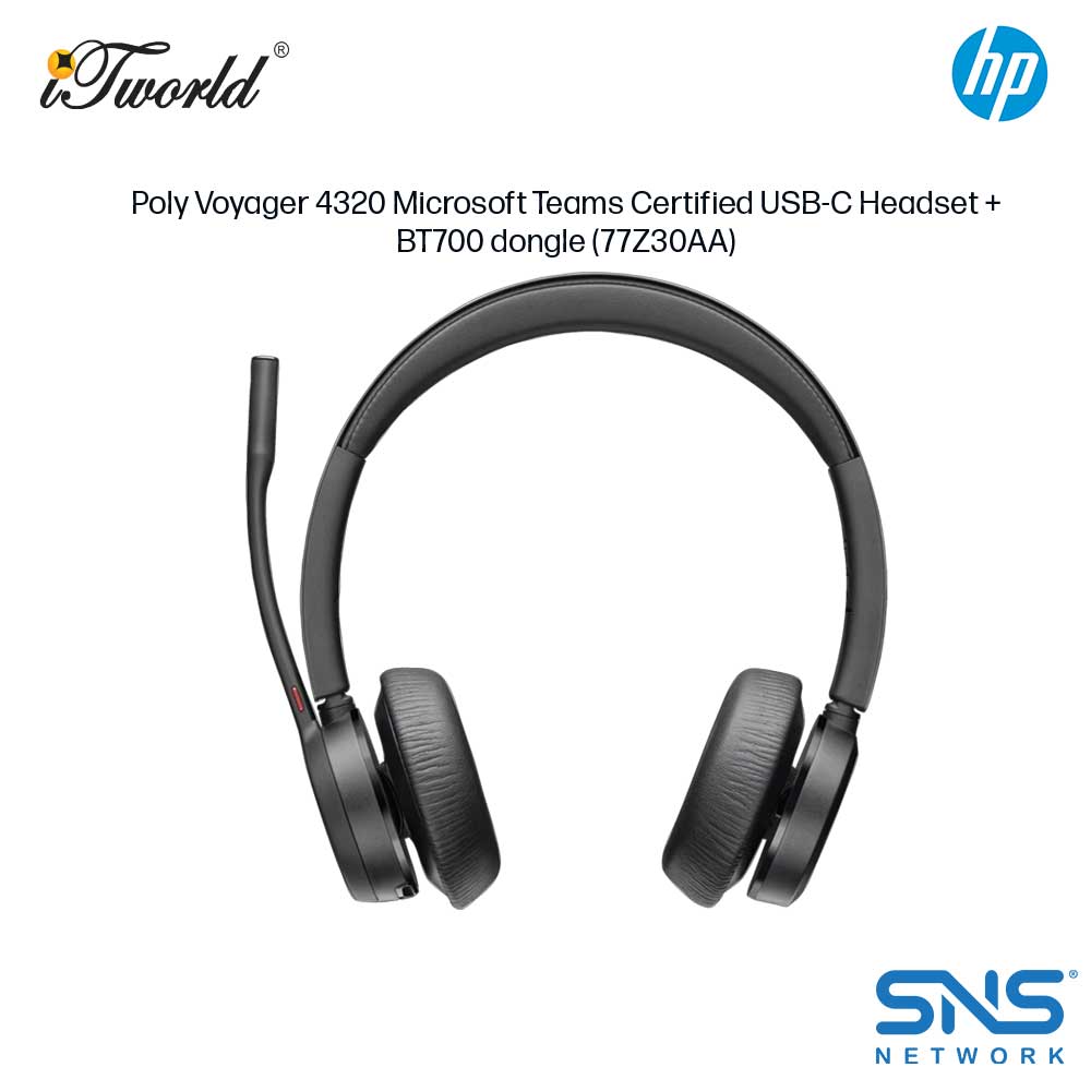Poly Voyager 4320 Microsoft Teams Certified USB-C Headset +BT700 dongle (77Z30AA)