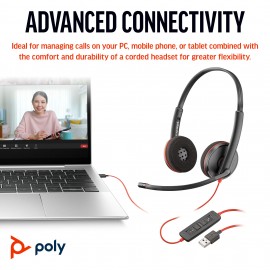 Poly Blackwire 3220 Stereo USB-C Headset +USB-C/A Adapter (8X228AA)