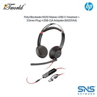 Poly Blackwire 5220 Stereo USB-C Headset +3.5mm Plug +USB-C/A Adapter (8X231AA)