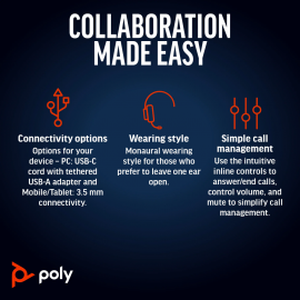 Poly Blackwire 5220 Stereo USB-C Headset +3.5mm Plug +USB-C/A Adapter (8X231AA)