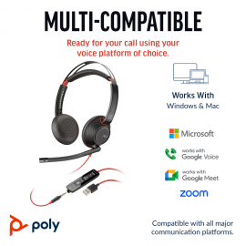 Poly Blackwire 5220 Stereo USB-C Headset +3.5mm Plug +USB-C/A Adapter (8X231AA)