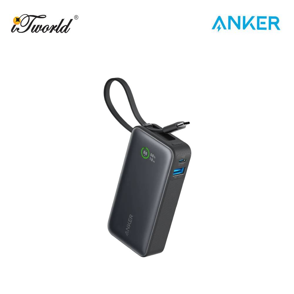 Anker A1259 Nano Power Bank 10K Portable Charger with Built-in USB C Cable - Black