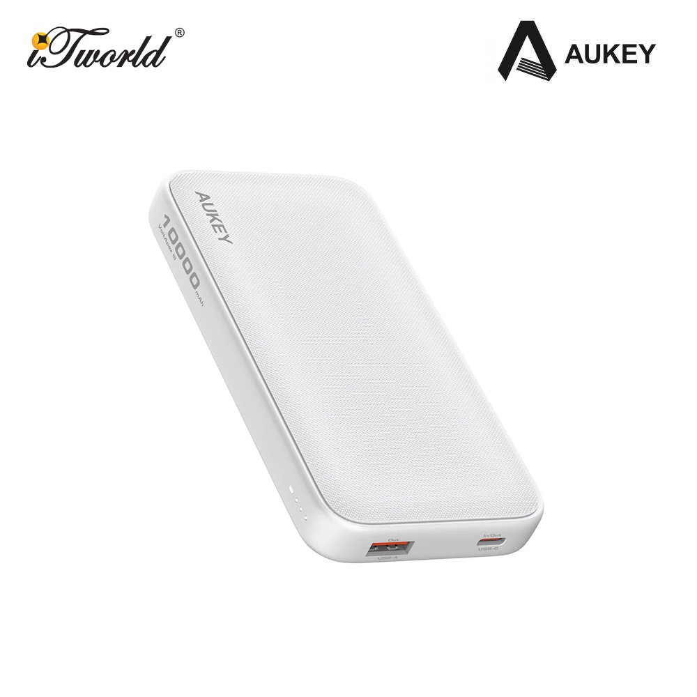 Aukey PB-Y46P Spark Go 22.5W 10K mAh Fast Charging Slim USB-C Power Bank - White 689323788590