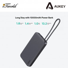 Aukey PB-Y53P 20W 10000mAh Slim Power Bank with Built-in USB C Cable - WHITE 689323789320
