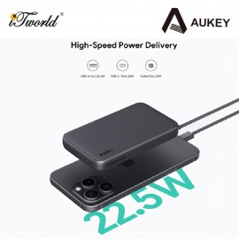 Aukey PB-Y53P 20W 10000mAh Slim Power Bank with Built-in USB C Cable - WHITE 689323789320