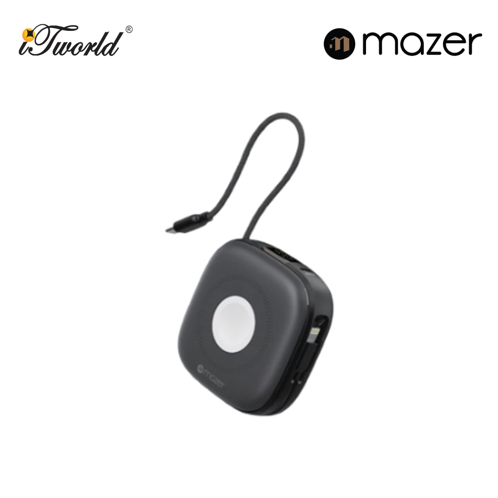 Mazer MagLink18i 10,000mAh Magnetic Wireless (Built-in USB-C+Lightning Cables) + Apple Watch Charging Power Bank - Black Grey 8881304544832