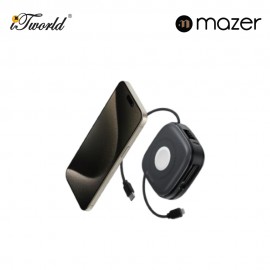 Mazer MagLink18i 10,000mAh Magnetic Wireless (Built-in USB-C+Lightning Cables) + Apple Watch Charging Power Bank - Black Grey 8881304544832