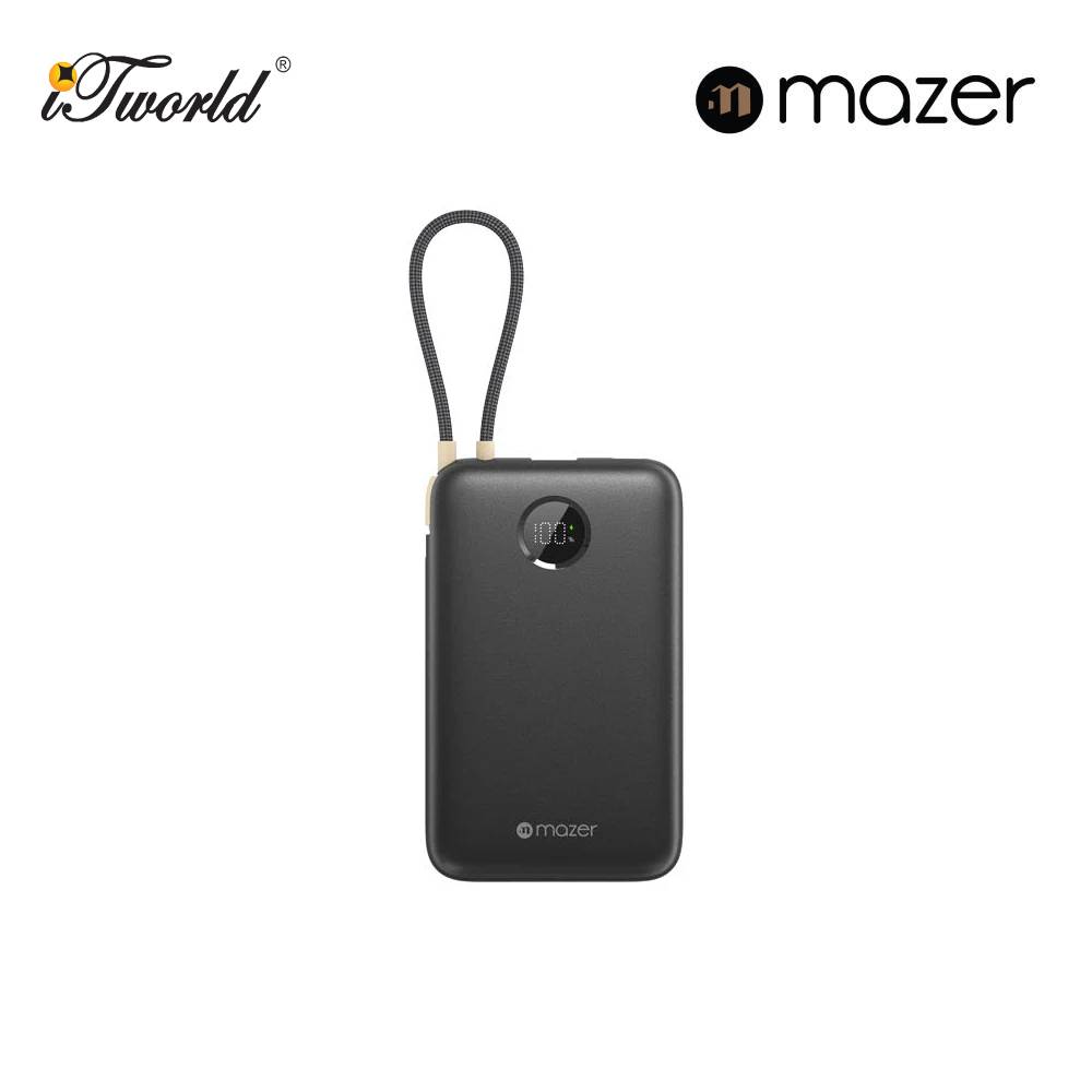 Mazer PowerCharge Link 10V2 10,000mAh PD20W (Built-in USB C Cable) Power Bank - Black 8881304545150
