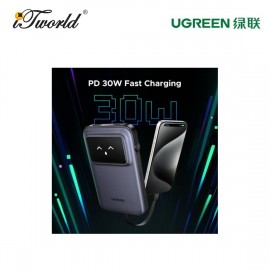 UGREEN UNO 10000MAH BUILT-IN CABLE 30W POWER BANK-PURPLE UG-PB511-35604B