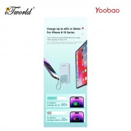 Yoobao Q22 20000mAh 22.5W Quick Charge Powerbank with Build-In Type-C Cable - Black 6937135028095