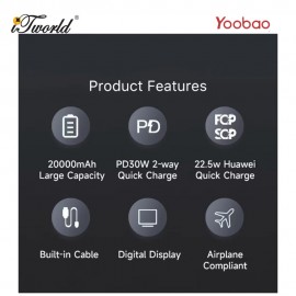 Yoobao Q22 Pro 30W PD Fast Charge 20000mAh Powerbank - Black 6937135029016