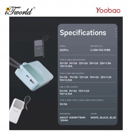 Yoobao Q22 Pro 30W PD Fast Charge 20000mAh Powerbank - Black 6937135029016