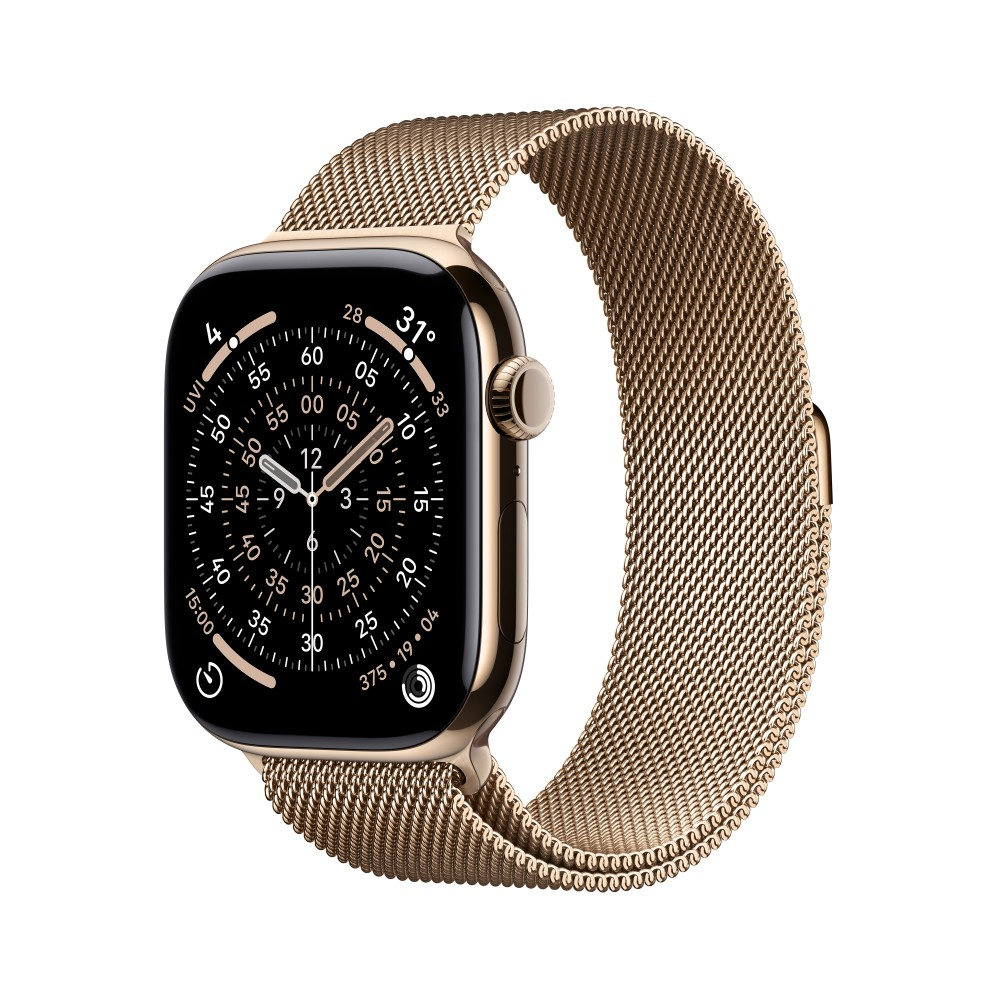 Apple Watch Series 11 GPS + Cellular 46mm Gold Titanium Case with Gold Milanese Loop - S/M MFD74X/A