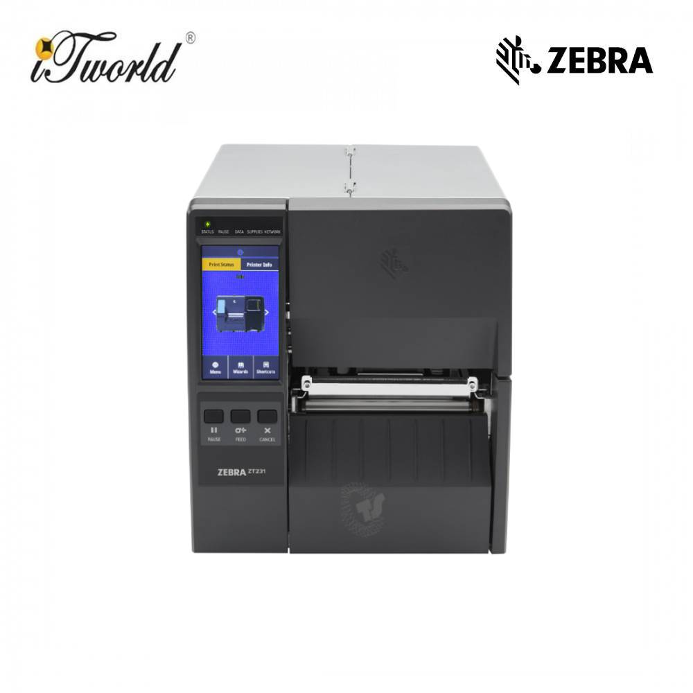ZEBRA ZT231 4-inch Industrial Thermal Transfer Printer 203 dpi with 4.3-inch Color Touch Display, UK/AU/JP/EU Cords, USB, Ethernet, BTLE (ZT23142-T0P000FZ)