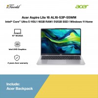 Acer Aspire Lite 16 AL16-53P-55WM Laptop (Intel??® Core™ Ultra 5 115U | 16" WUXGA | 16GB RAM | 512GB SSD | Intel UHD Graphics | Windows 11 Home| Microsoft Office Home 2024 + Microsoft 365 Basic)