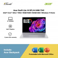 Acer Swift Lite 14 SFL14-54M-7341 Laptop (Intel??® Core™ Ultra 7 155U | 14" WUXGA OLED | 16GB RAM | 512GB SSD | Intel Graphics | Windows 11 Home |Microsoft Office Home 2024 + Microsoft 365)