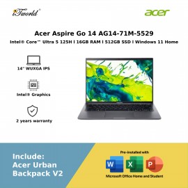 (my-Yayasan) Acer Aspire Go 14 AG14-71M-5529 Laptop (Intel  ® Core™ Ultra 5 processor 125H | 14" WUXGA | 16GB RAM | 512GB SSD | Intel  ® Graphics | Windows 11 Home | Office Home & Student)