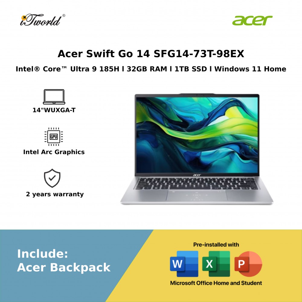 Acer Swift Go 14 SFG14-73T-98EX (Intel EVO Core Ultra 9-185H | 14"WUXGA-T | 32GB RAM | 1TB SSD | Intel Arc Graphics | Windows 11 Home)