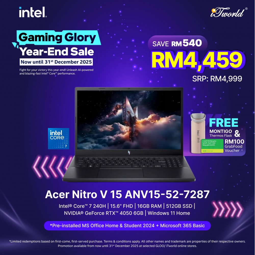 Acer Nitro V 15 ANV15-52-7287 (NVIDIA  ® GeForce RTX™ 4050 | C 7 240H | 15.6” FHD | 16GB RAM | 512GB SSD | Windows 11 Home)