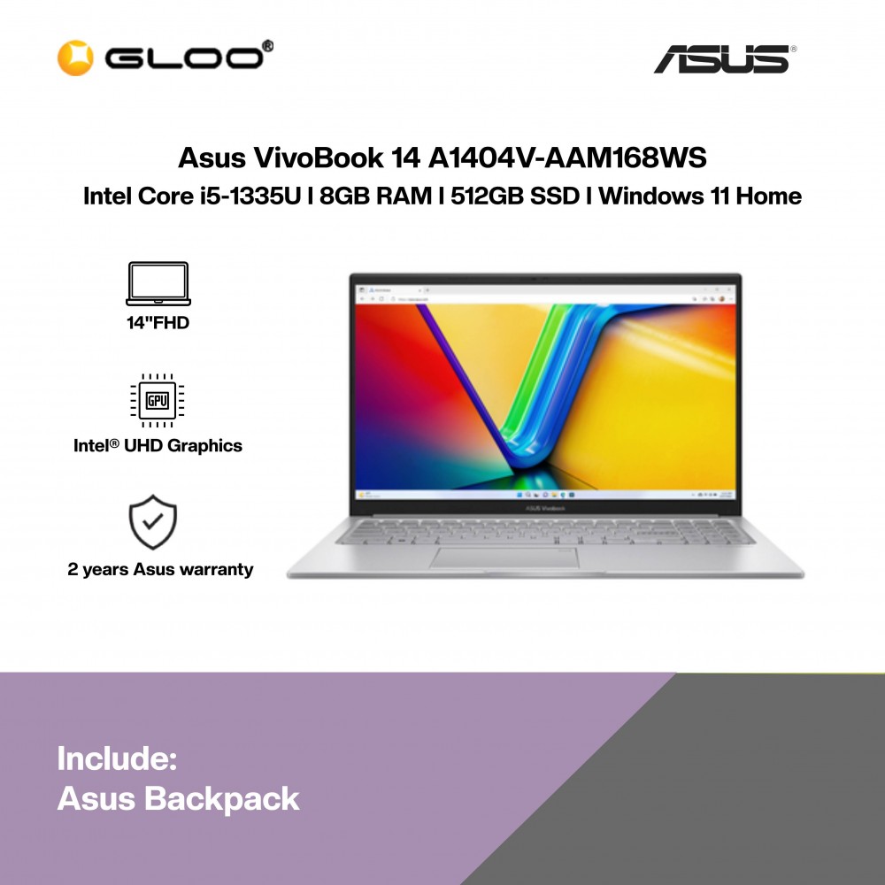 ASUS VivoBook 14 A1404V-AAM168WS Laptop (Intel Core i5-1335U | 14"FHD | 8GB RAM | 512GB SSD | Intel UHD Graphics | Windows 11 Home)