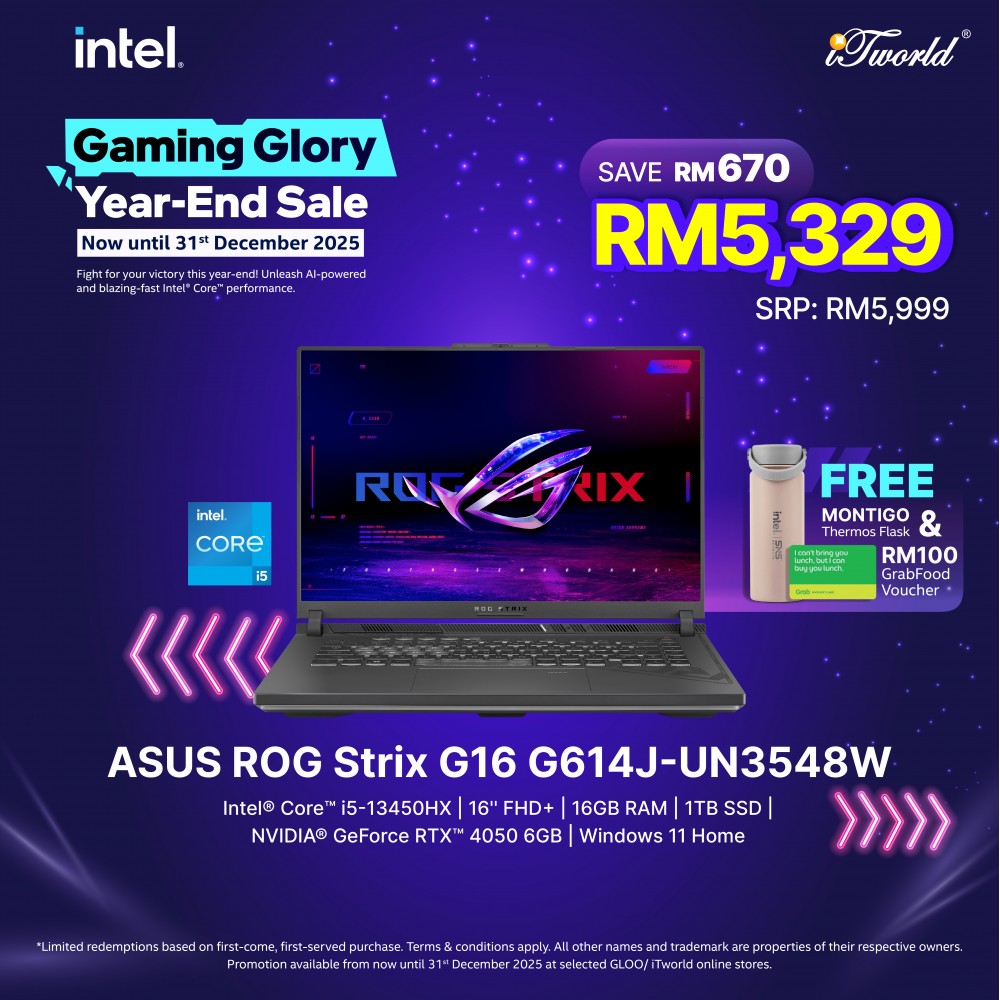 ASUS ROG Strix G16 G614J-UN3548W Gaming Laptop (NVIDIA  ® GeForce RTX™  4050 | C i5-13450HX | 16" FHD+ | 16GB RAM | 1TB SSD | Windows Home)