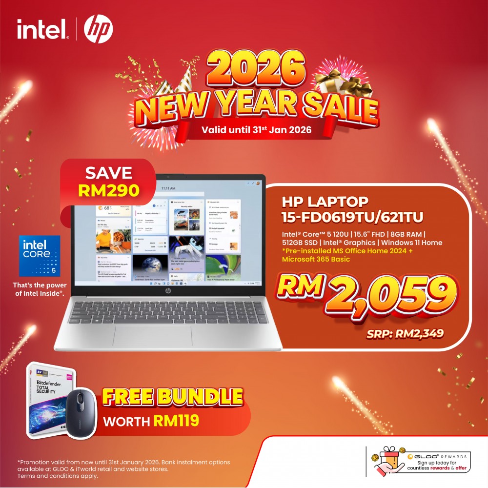 HP Laptop 15.6 inch 15-fd0617TU (Intel  ® Core™ 5 120U | 8GB | 512GB SSD | Intel UHD Graphics | Preinstalled Microsoft Office Home 2024 + Microsoft 365 Basic | Windows 11 Home)