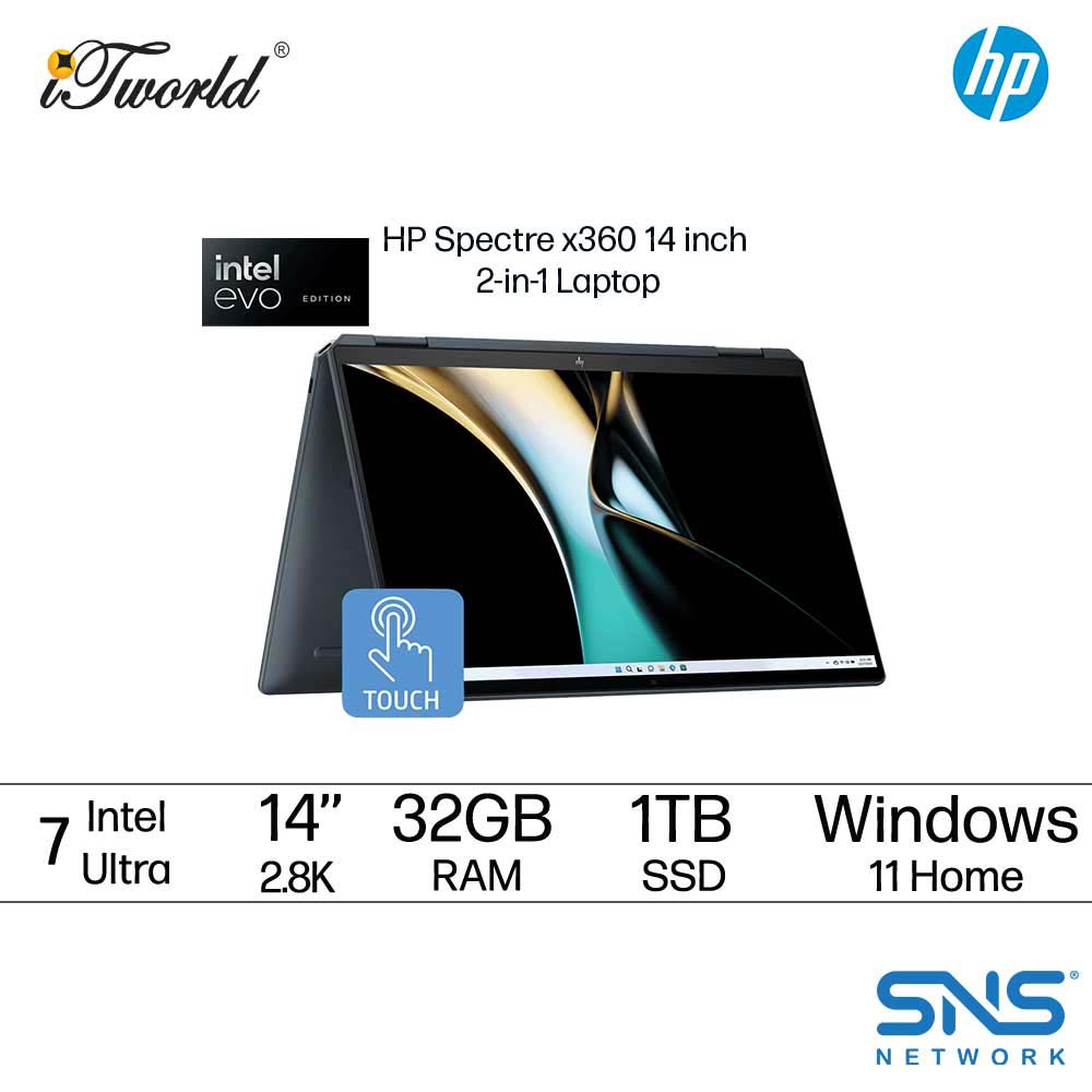 HP Spectre x360 2-in-1 Laptop 14-eu0033TU 14'' 2.8K OLED touch (Intel  ® Core™ Ultra 7 155H | 32GB RAM | 1TB SSD | Intel  ® Arc™ Graphics | Windows 11 Home)