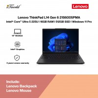 Lenovo ThinkPad L14 Gen 6 21S6005PMA Business Laptop (Intel??® Core™ Ultra 5 Processor 225U | 14" WUXGA | 16GB RAM | 512GB SSD | Intel Graphics | Windows 11 Pro | Free Lenovo Backpack & Lenovo Mouse)