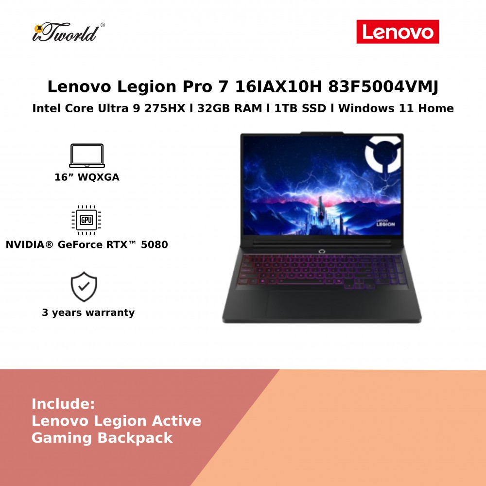 Lenovo Legion Pro 7 16IAX10H 83F5004VMJ (NVIDIA  ® GeForce RTX™ 5080 | CU 9-275HX | 16” WQXGA | 32GB RAM | 1TB SSD | Windows 11 Home)